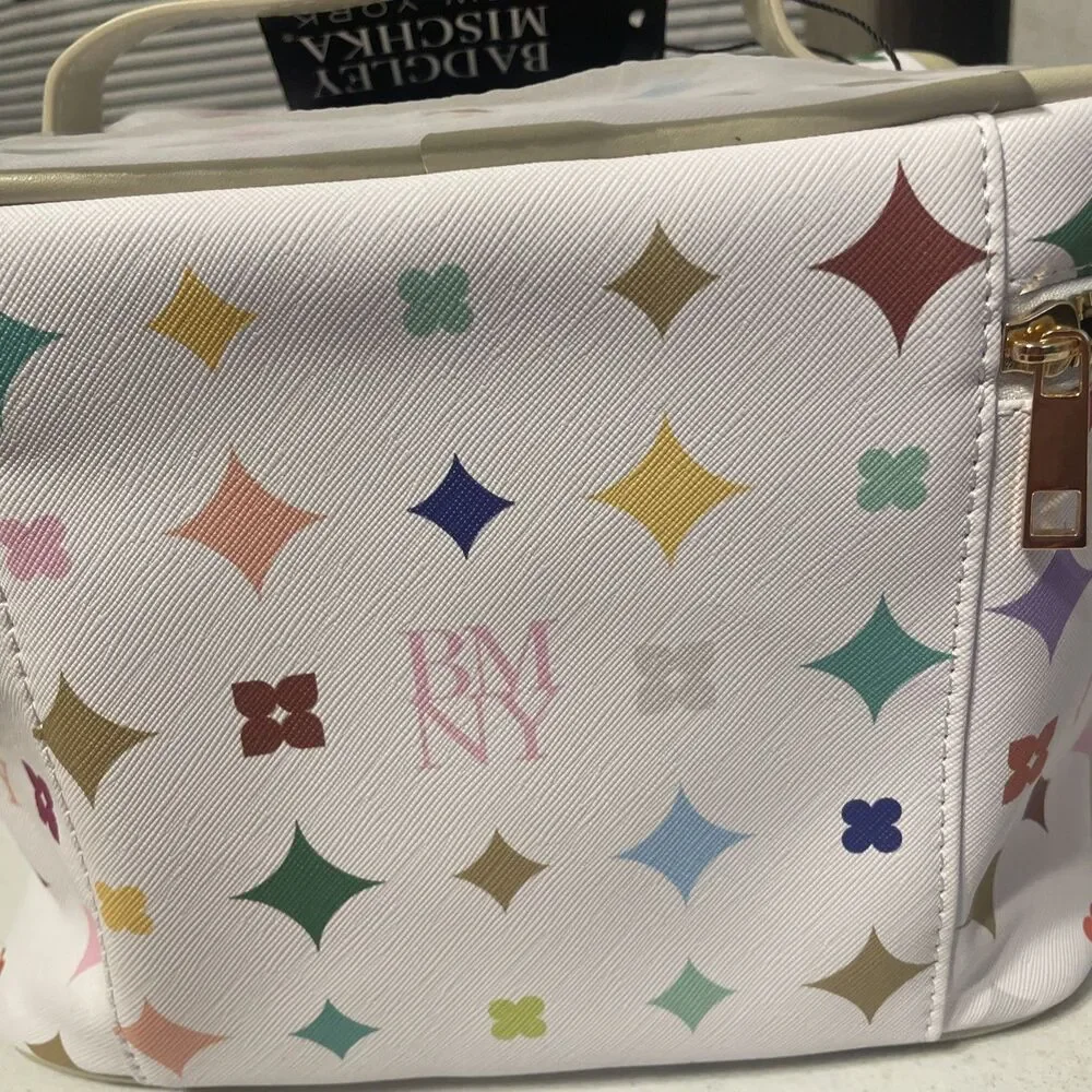 Badgley Mischka Print Vinyl Cosmetic Train / Travel Case / Bag